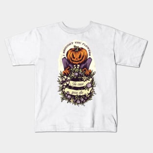 Halloween scary evil pumpkin funny pumpkin I brought you flowers Kids T-Shirt